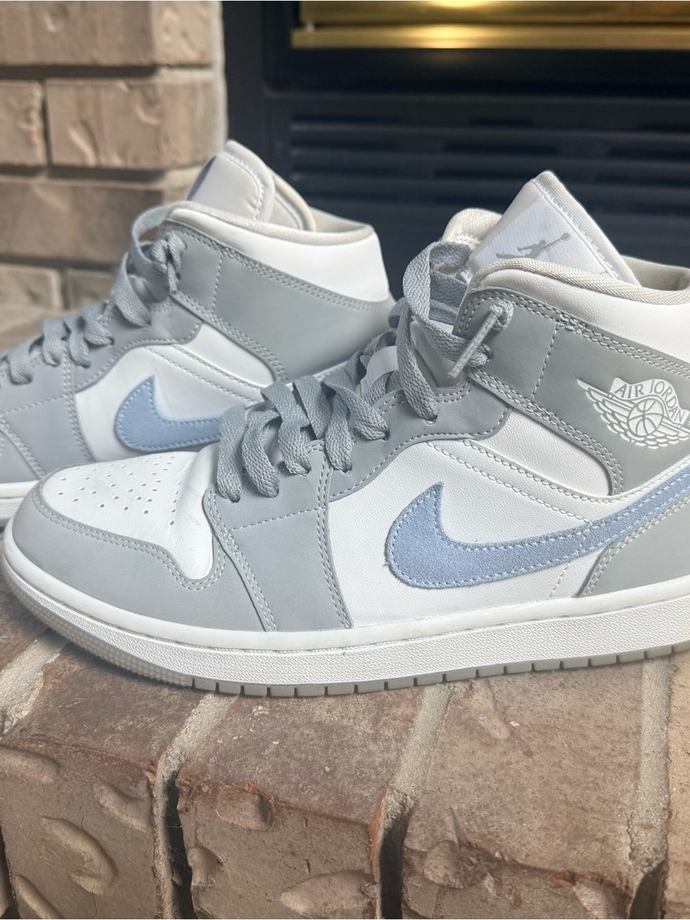 Nike Air Jordan Mid-Top Sneakers in Light Gray, White and Light Blue